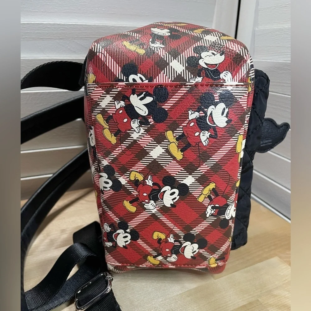 Loungefly Disney Mickey Mouse Red Plaid Backpack with front quilted pocket